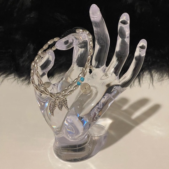 Antique Silver Double Layer Beaded Anklet - Picture 2 of 3